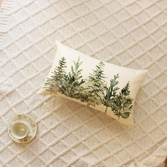 Christmas Winter Trees  Lumbar Throw Pillow Cover Decoration for Sofa Couch - Picture 2 of 7